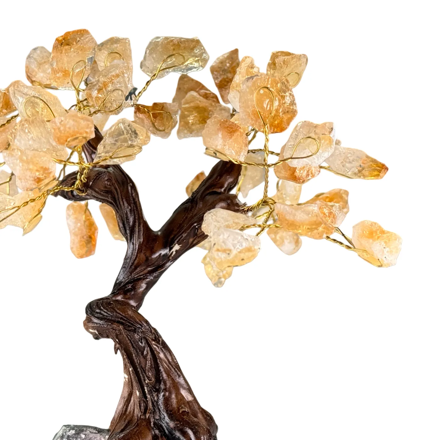 Klein Edelsteenboompje met Citrienbladeren op Amethist Cluster