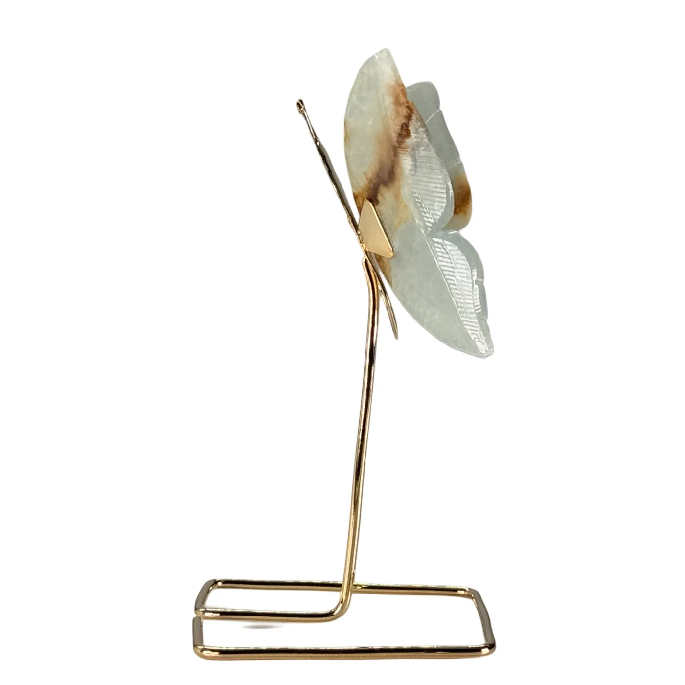 Vlinder van blauwe onyx/dolomiet op hoge standaard