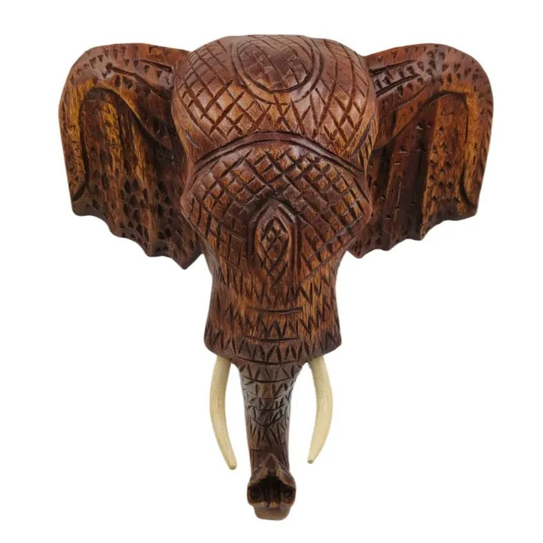 Houten olifanten hoofd 40 cm met gravering - wanddecoratie