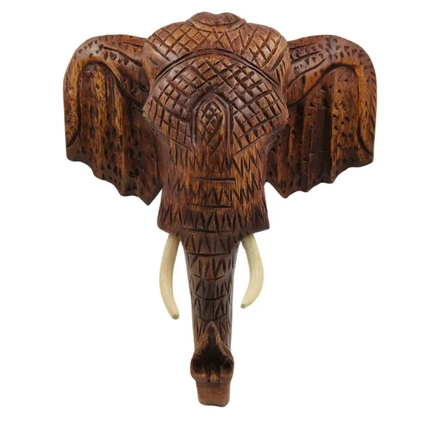 Houten olifanten hoofd 40 cm met gravering - wanddecoratie
