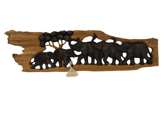 Olifanten wandpaneel hout met 5 olifanten