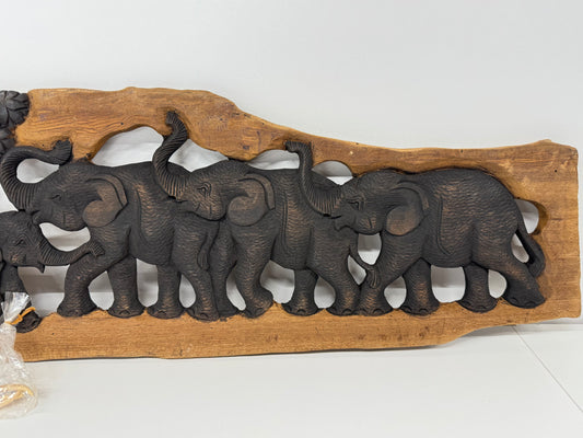 Olifanten wandpaneel hout met 5 olifanten