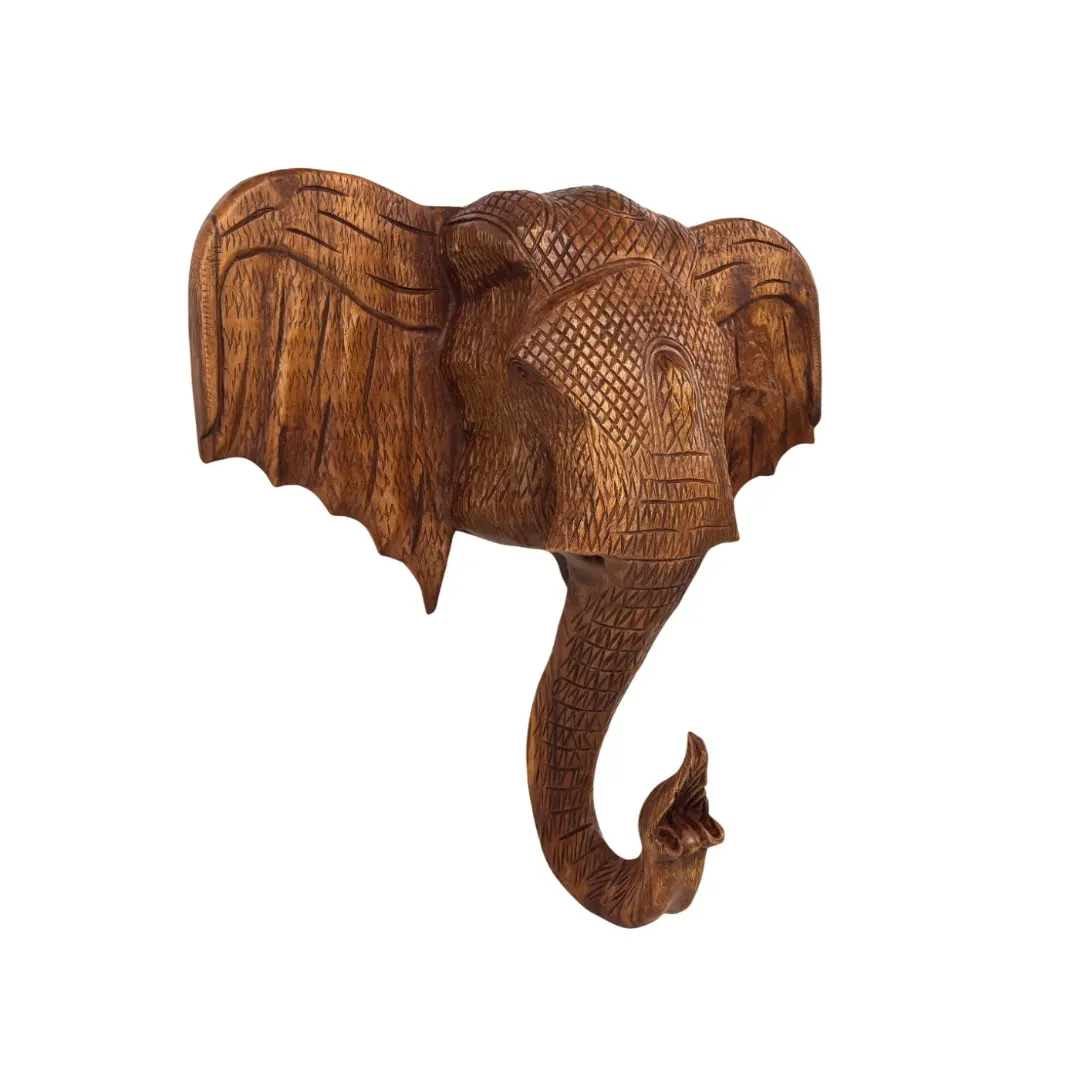 Houten olifanten hoofd met gravering 65 cm