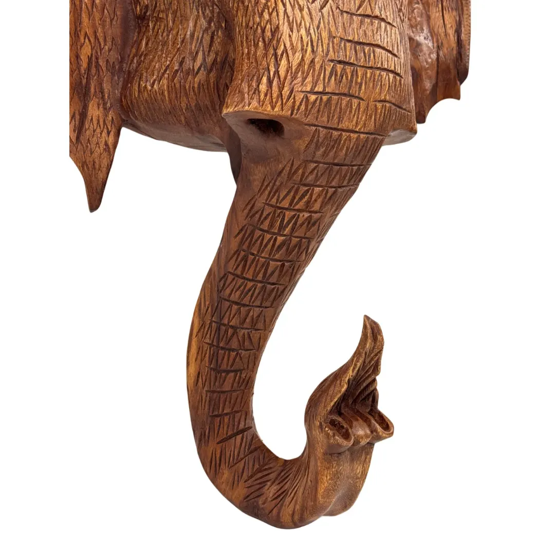 Houten olifanten hoofd met gravering 65 cm