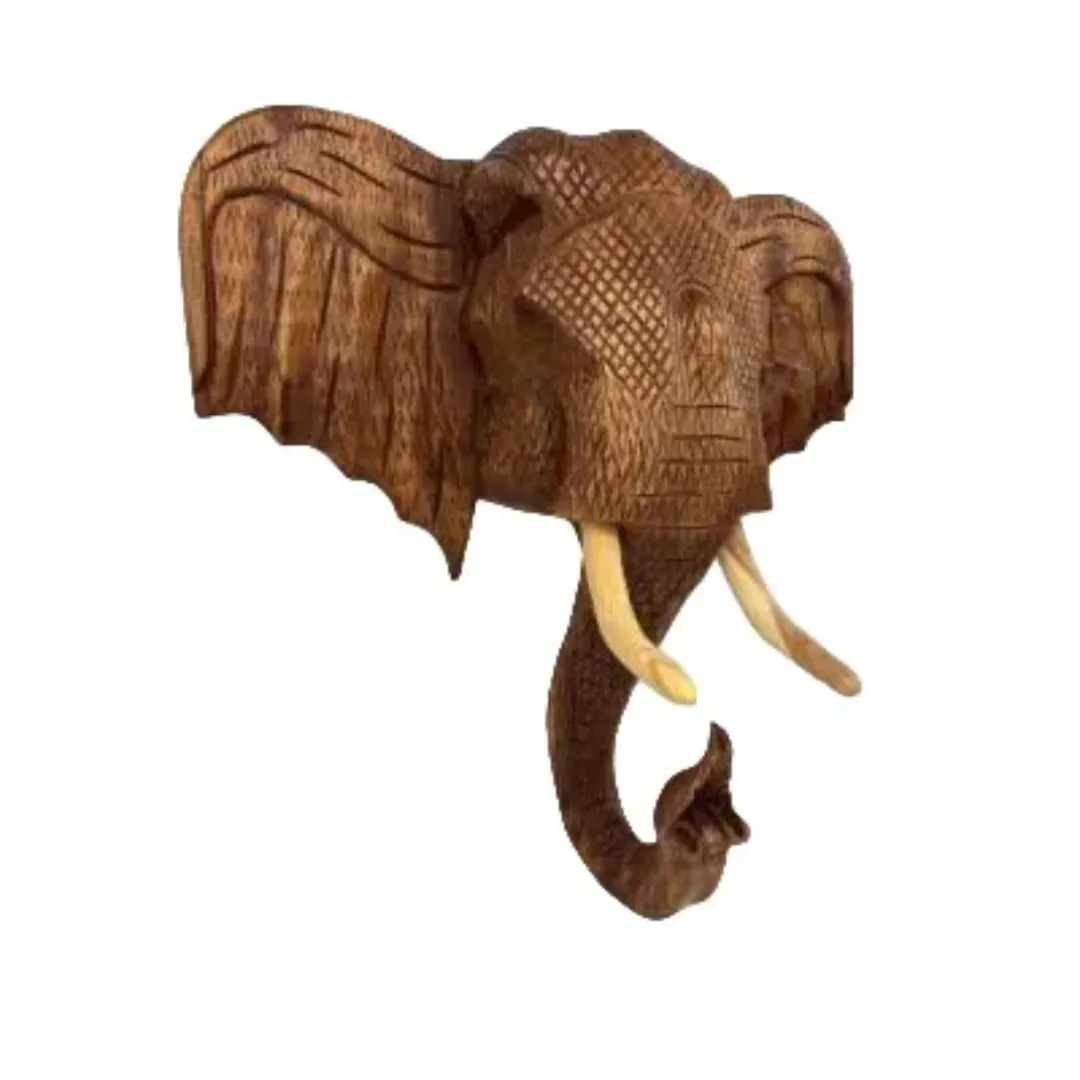Houten olifanten hoofd met gravering 65 cm