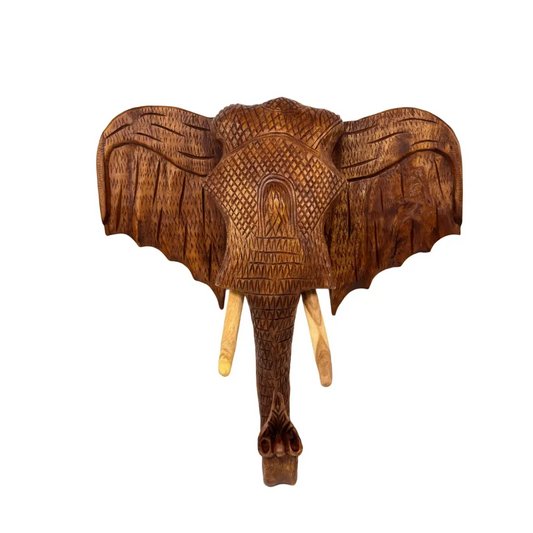 Houten olifanten hoofd met gravering 65 cm