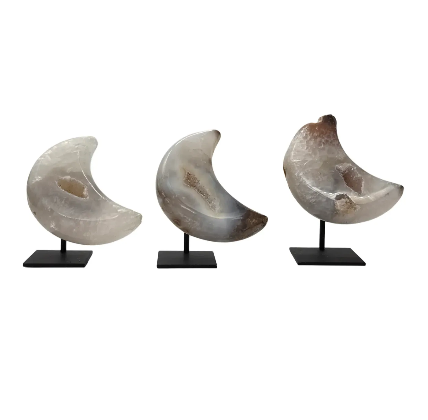 Agaat maan klein op standaard met druzy