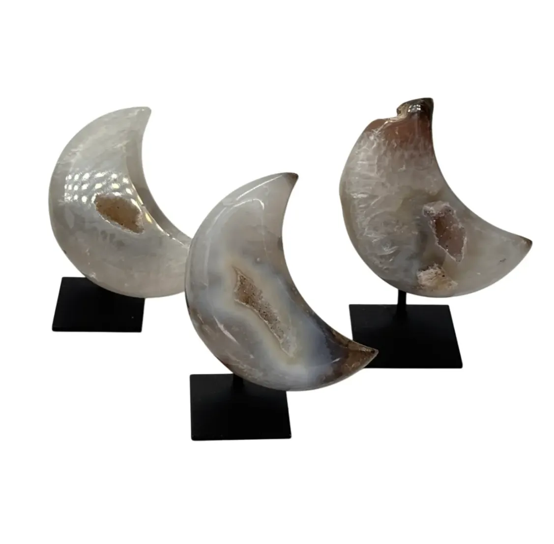 Agaat maan klein op standaard met druzy