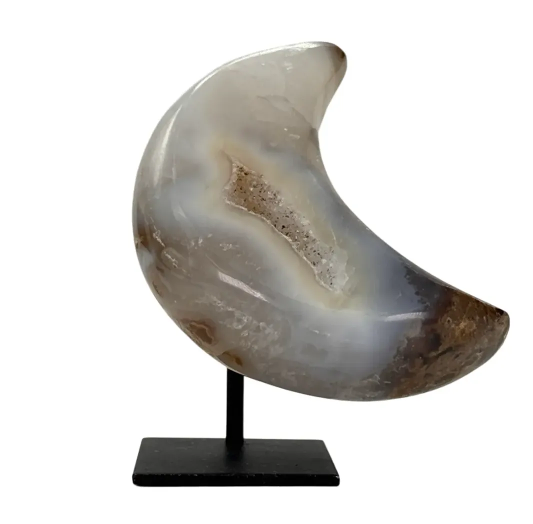 Agaat maan klein op standaard met druzy