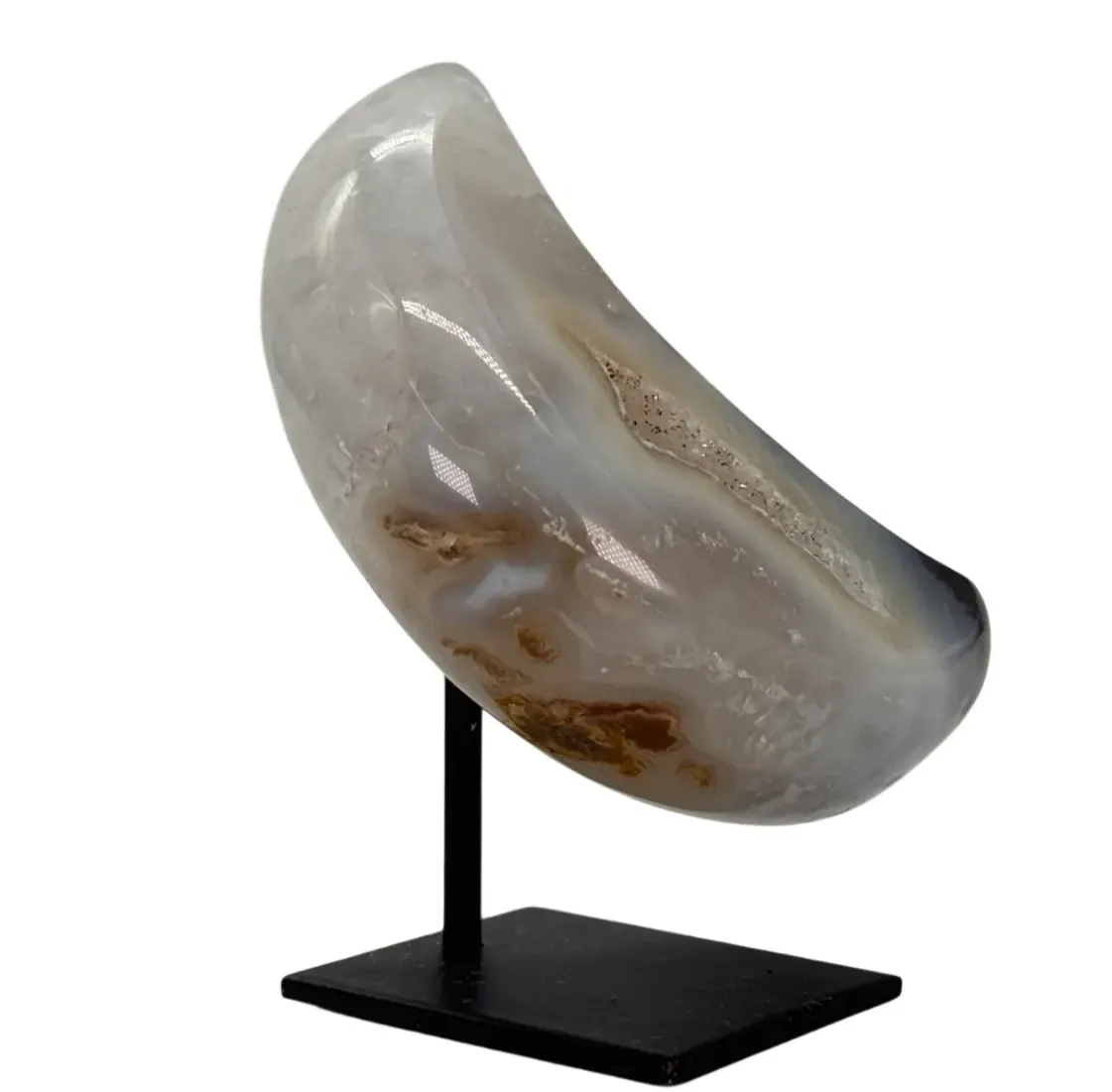 Agaat maan klein op standaard met druzy