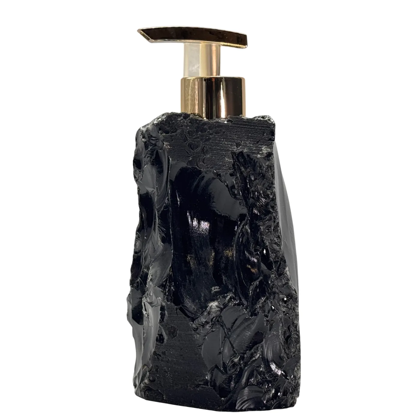Zwarte obsidiaan zeepdispenser met navulbare pompfles