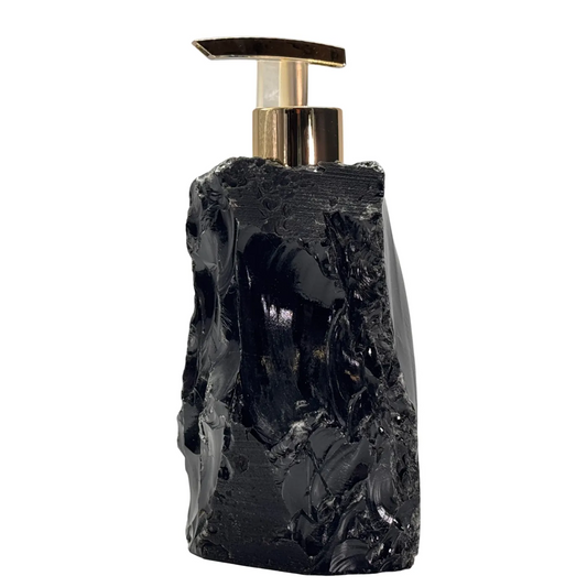 Zwarte obsidiaan zeepdispenser met navulbare pompfles