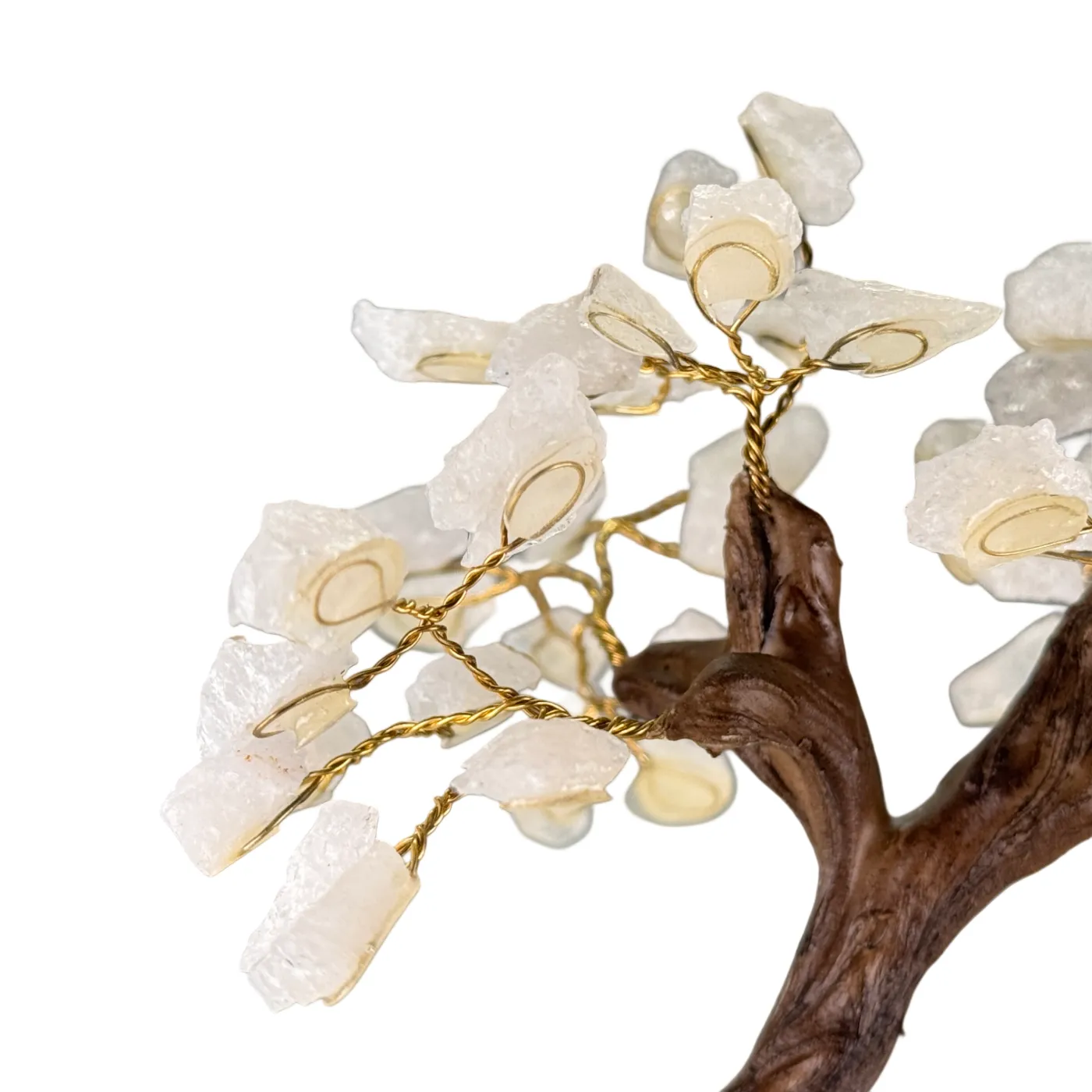 Klein Edelsteenboompje met Bergkristalbladeren op Amethist Cluster