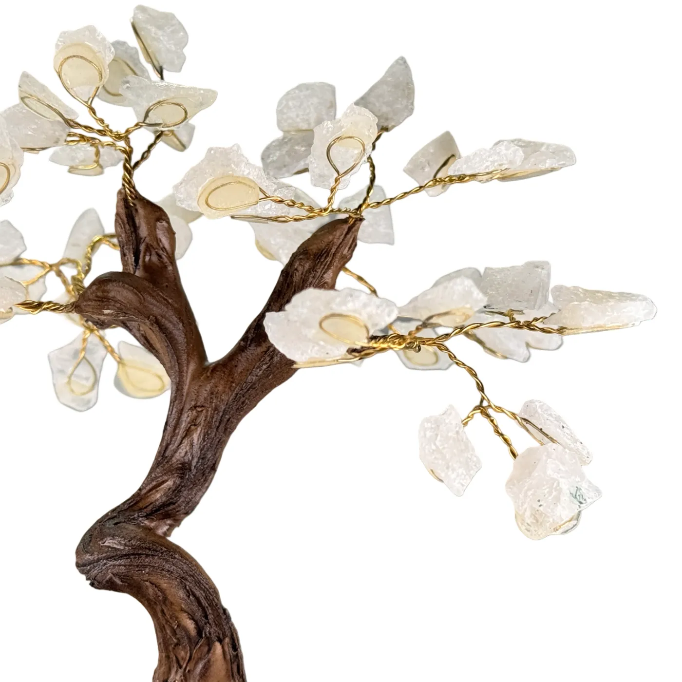 Klein Edelsteenboompje met Bergkristalbladeren op Amethist Cluster