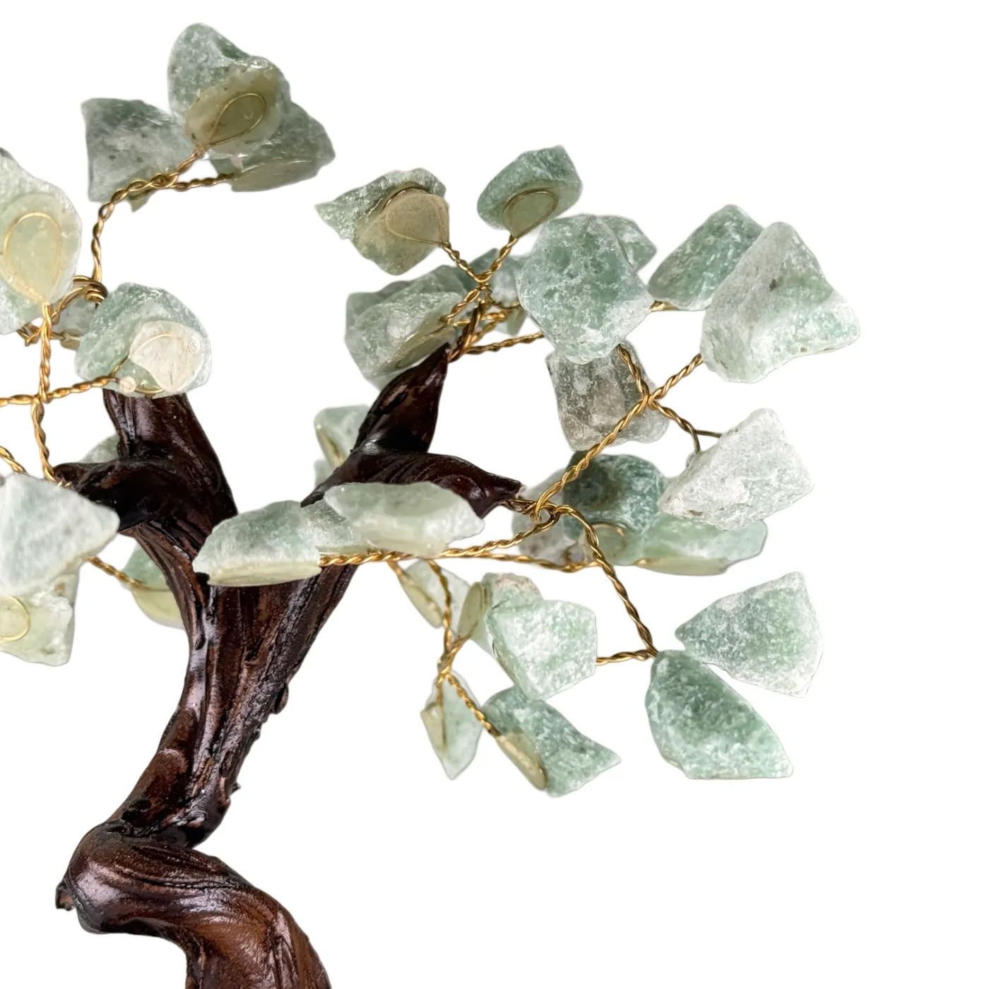 Klein Edelsteenboompje met Groene Kwartsbladeren op Amethist Cluster