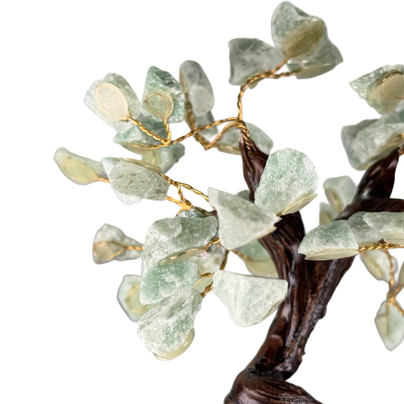 Klein Edelsteenboompje met Groene Kwartsbladeren op Amethist Cluster