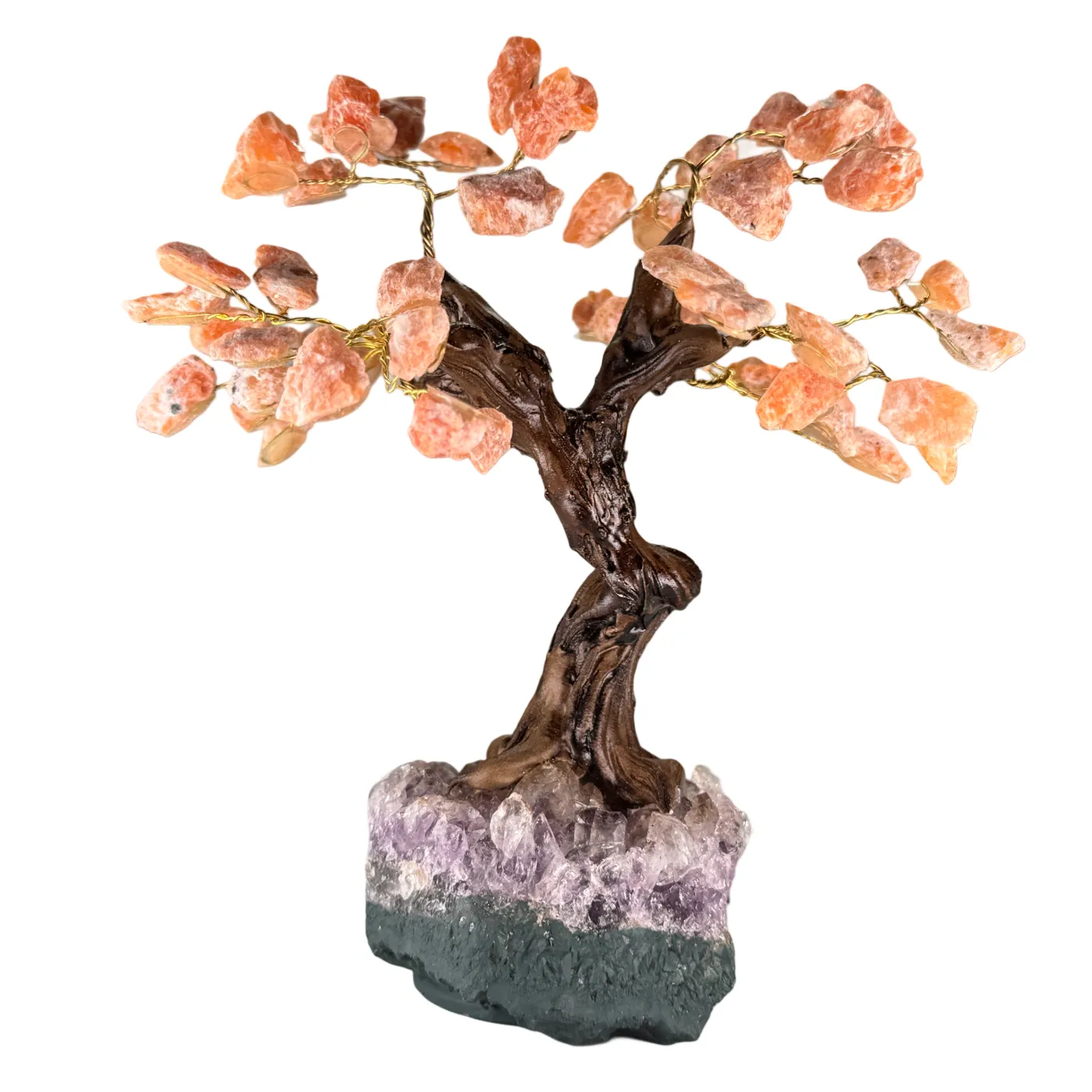 Klein Edelsteenboompje met Orchidee Calcietbladeren op Amethist Cluster