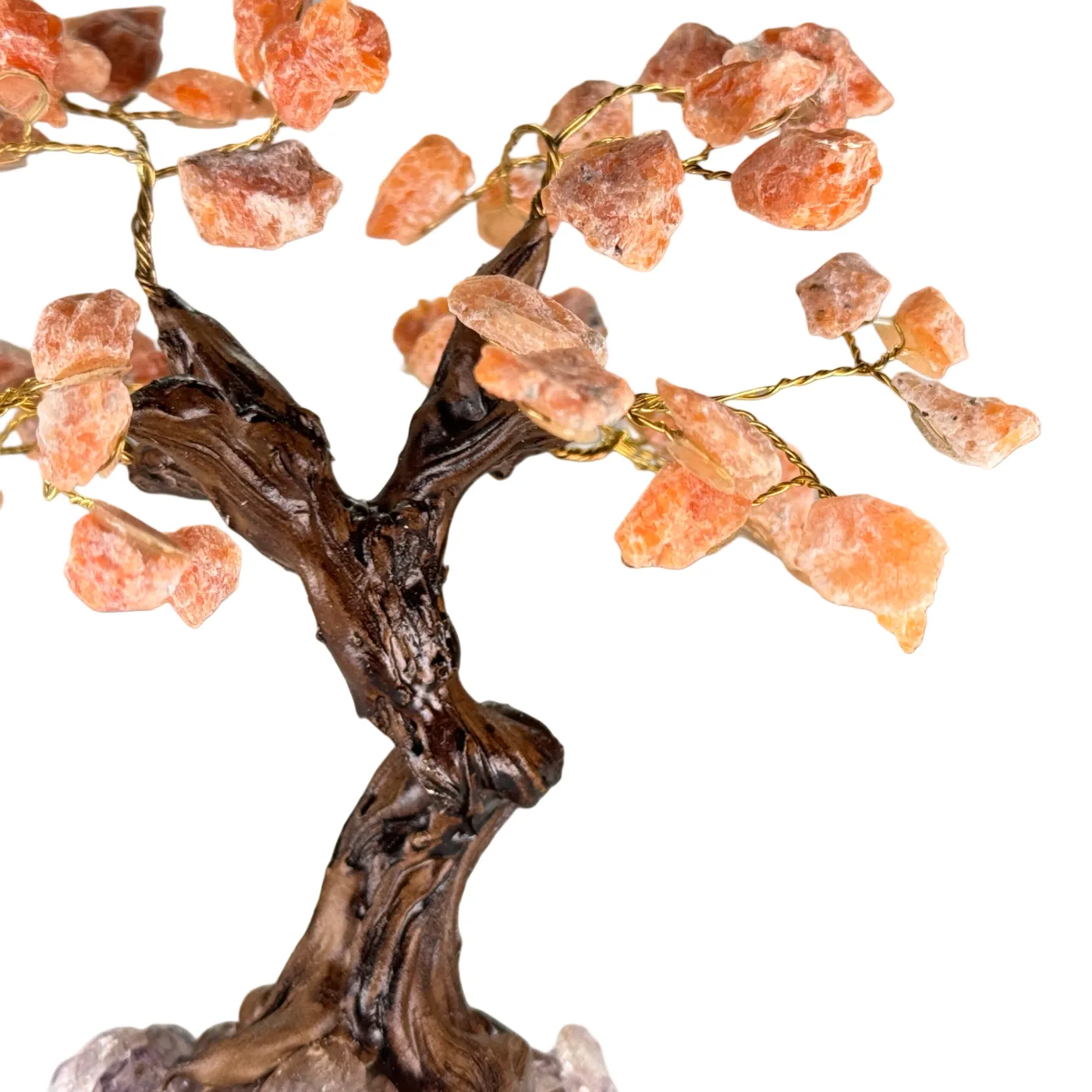 Klein Edelsteenboompje met Orchidee Calcietbladeren op Amethist Cluster