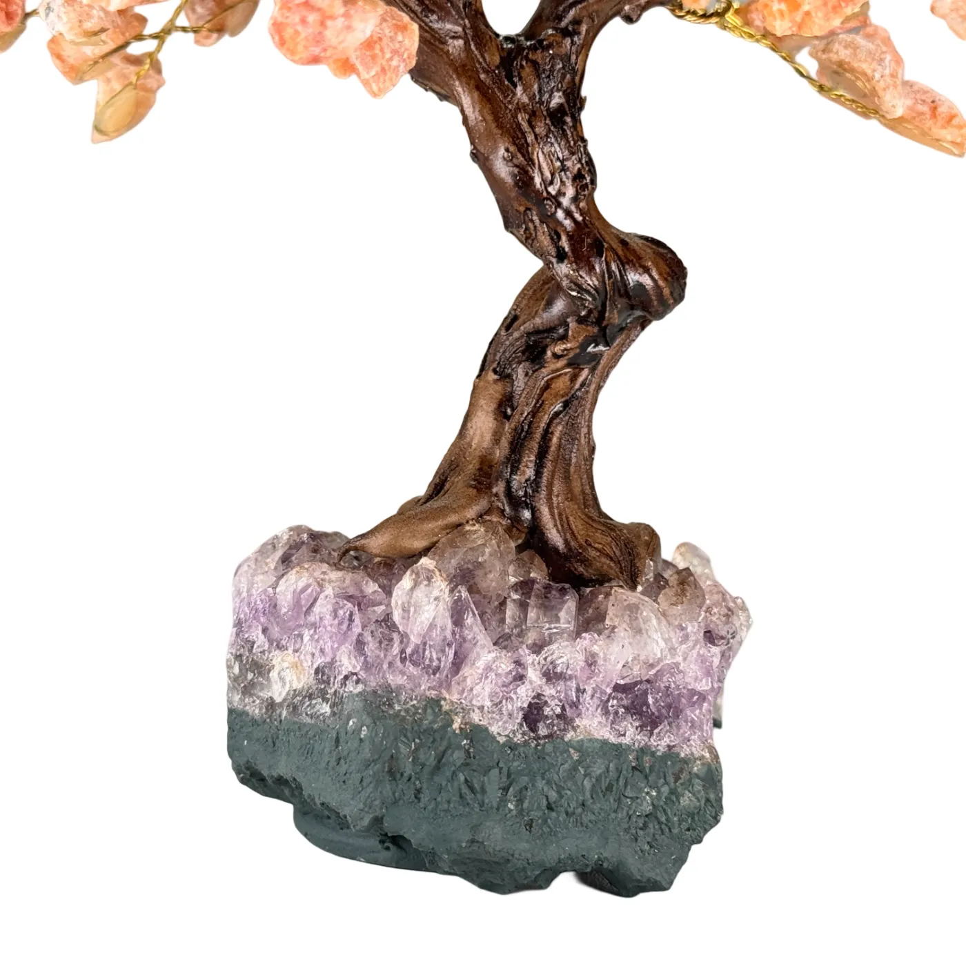 Klein Edelsteenboompje met Orchidee Calcietbladeren op Amethist Cluster