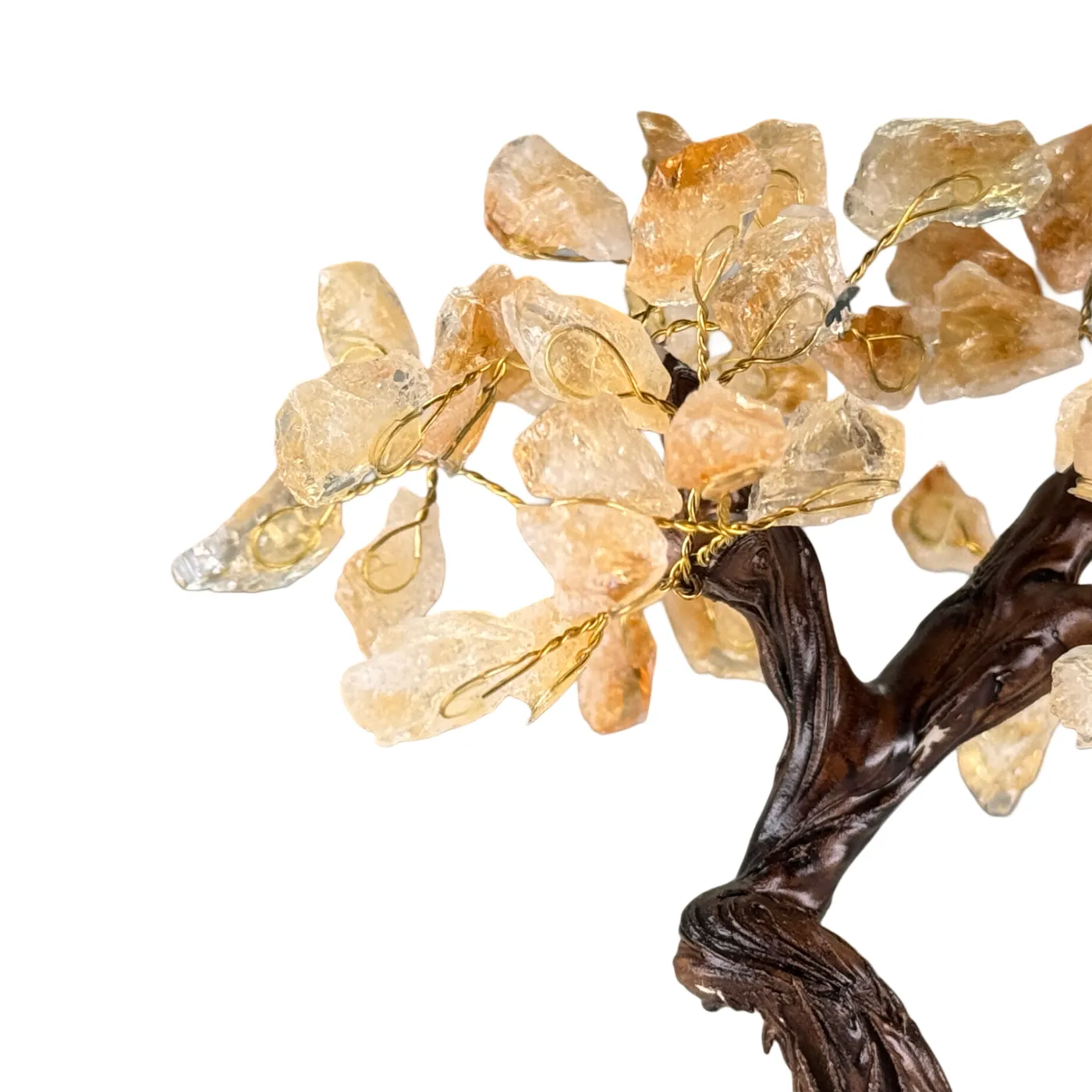 Klein Edelsteenboompje met Citrienbladeren op Amethist Cluster