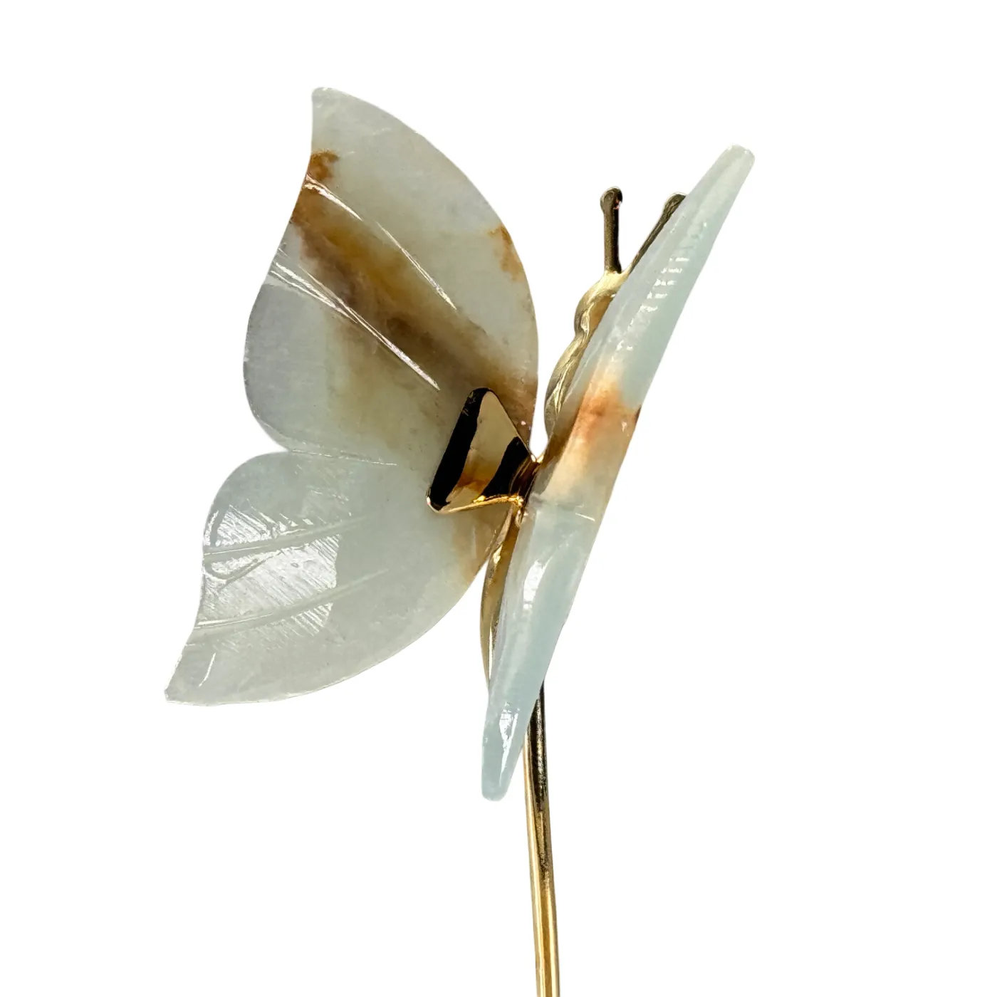 Vlinder van blauwe onyx/dolomiet op hoge standaard