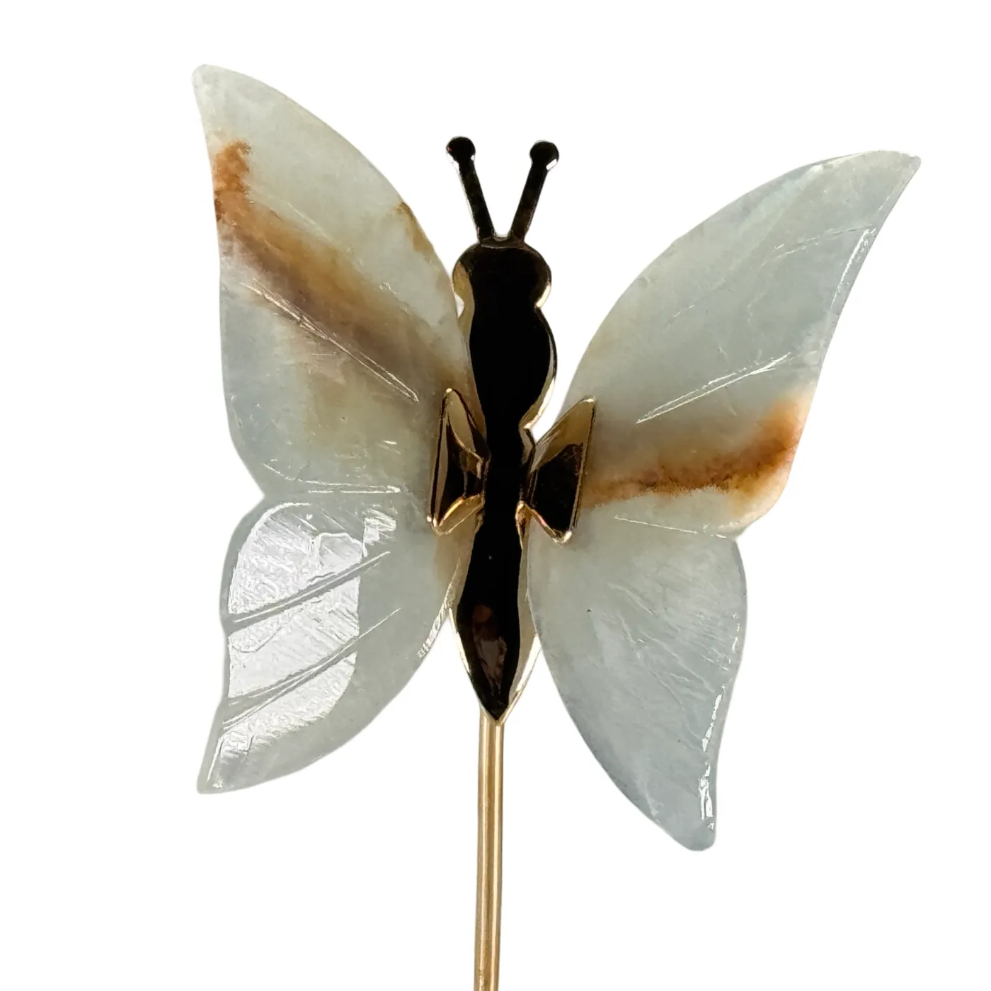 Vlinder van blauwe onyx/dolomiet op hoge standaard