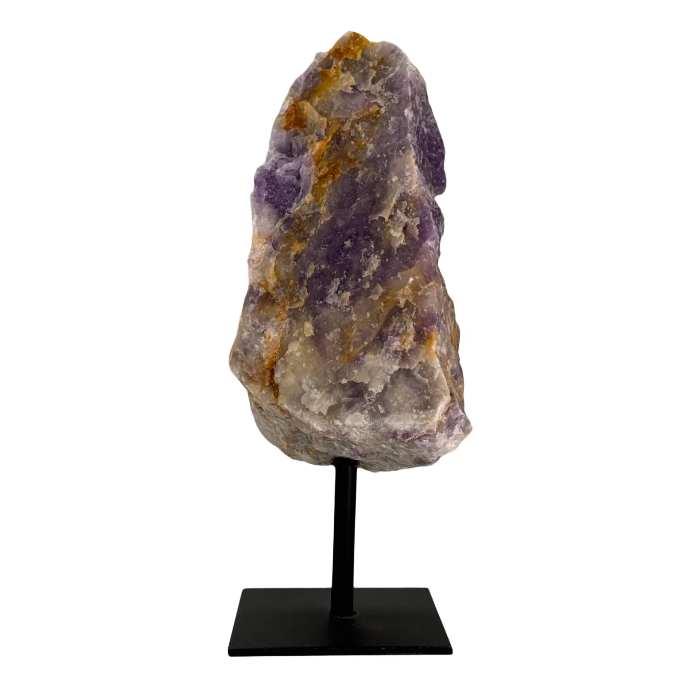 Ruwe Amethist op Zwarte Metalen Standaard – uit Brazilië